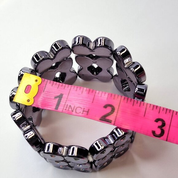 Light Hematite Tone Stretch Wide Bracelet Lightweight Stretch Bracelet - Picture 4 of 9